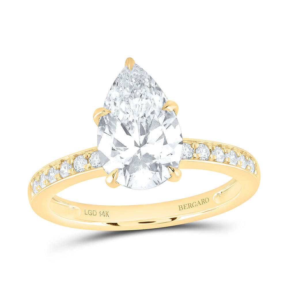 14K Yellow Or White Gold 3 1/4 Cttw Lab Grown Diamond 3 Cttw Center Pear Engagement Ring
