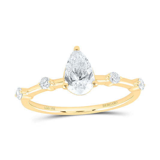 14K Yellow Gold 7/8 Cttw Lab Grown Diamond 3/4 Cttw Center Pear Engagement Ring