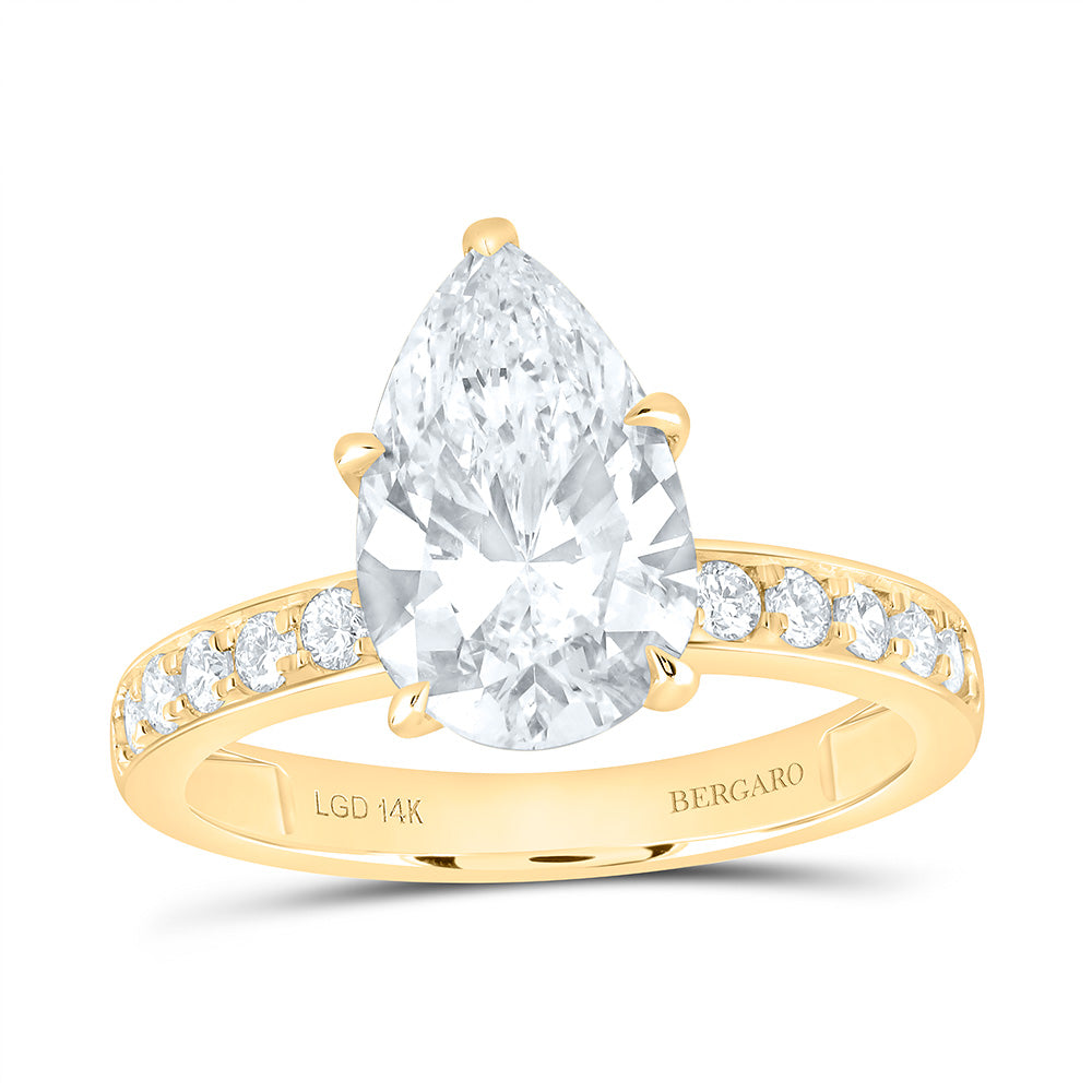 14K Yellow Or White Gold 3 1/2 Cttw Lab Grown Diamond 3 Cttw Center Pear Engagement Ring