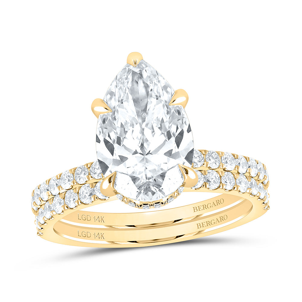 14K Yellow Or White Gold 3 3/4 Cttw Lab Grown Diamond 3 Cttw Center Pear Bridal Set
