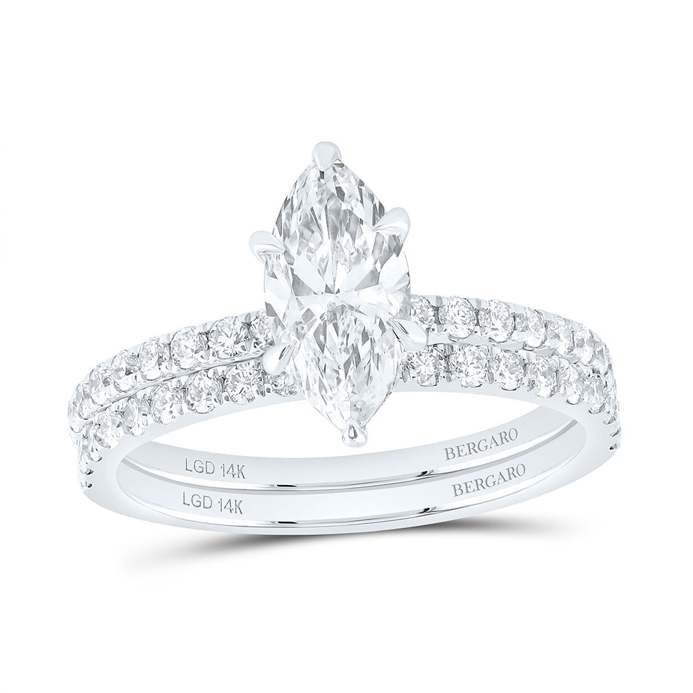 14K Yellow Or White Gold 1 3/4 Cttw Lab Grown Diamond 1 Cttw Center Marquise Bridal Set
