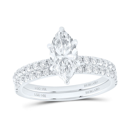 14K Yellow Or White Gold 1 3/4 Cttw Lab Grown Diamond 1 Cttw Center Marquise Bridal Set