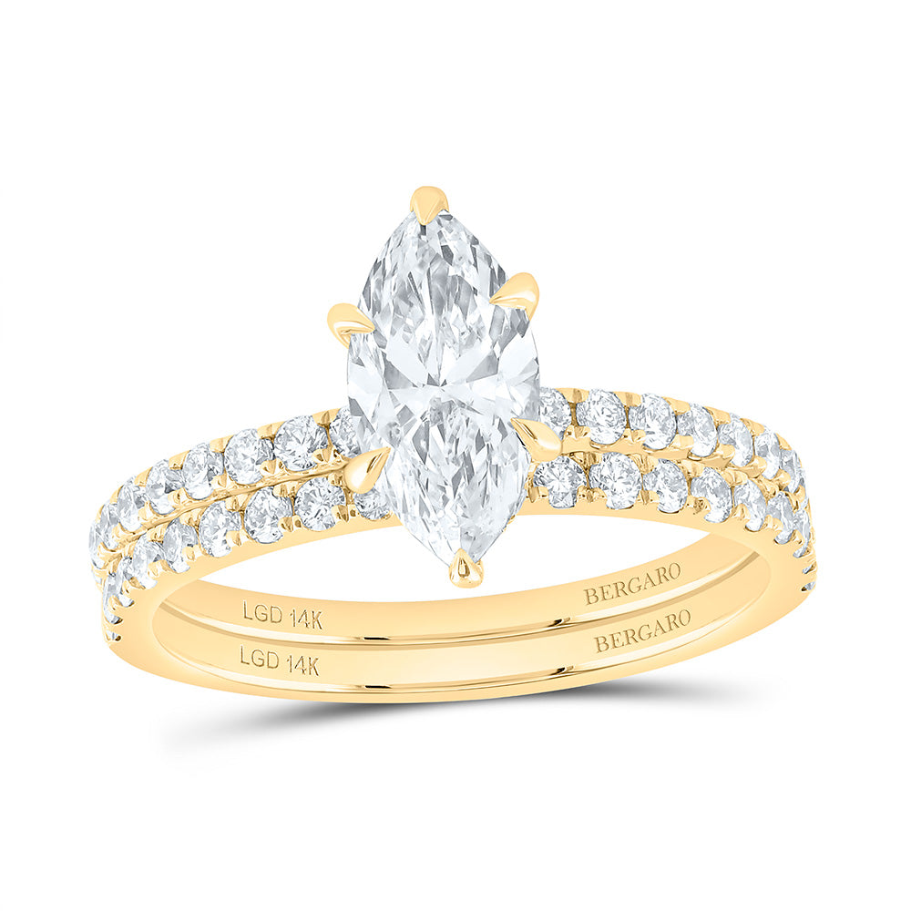 14K Yellow Or White Gold 1 3/4 Cttw Lab Grown Diamond 1 Cttw Center Marquise Bridal Set