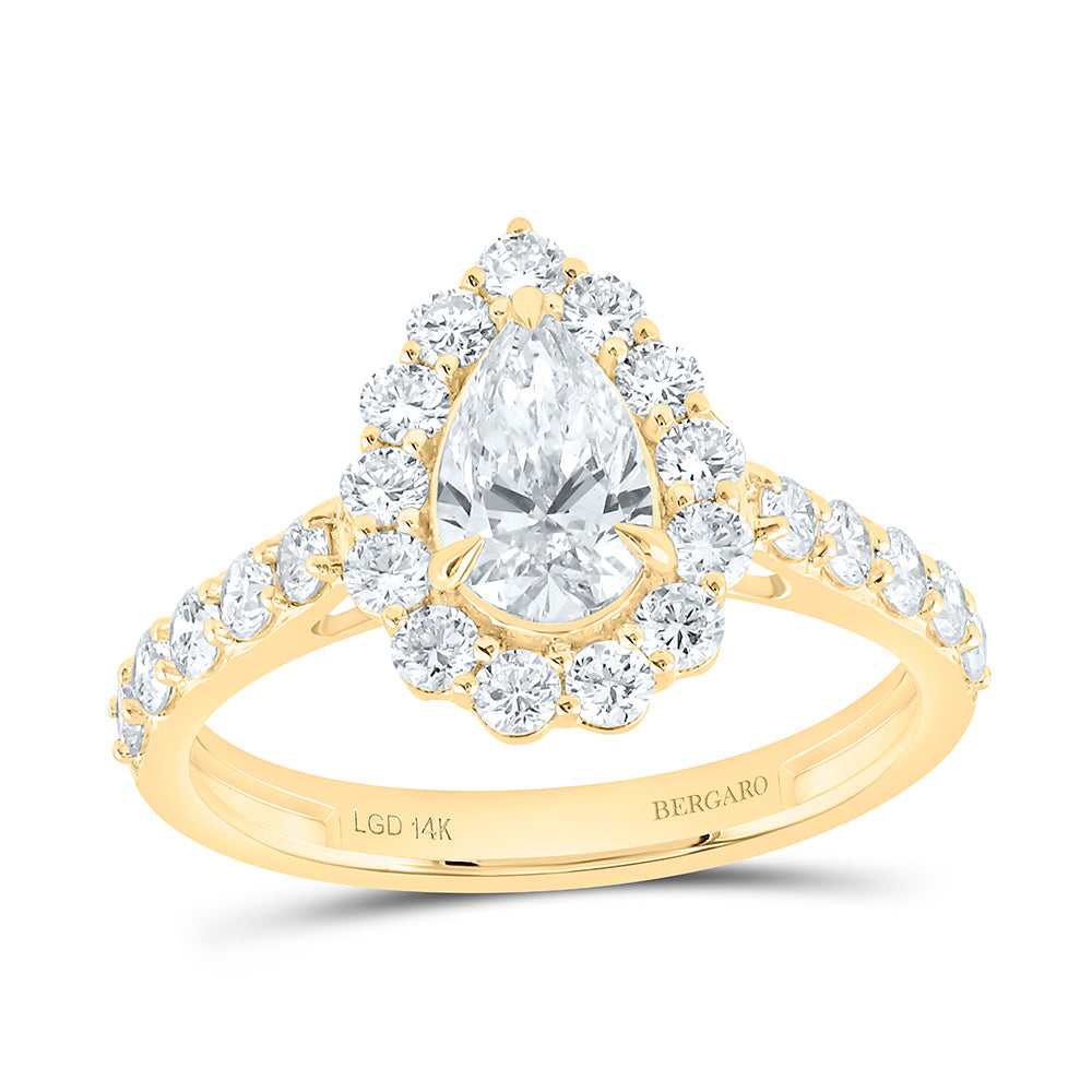 14K Yellow Or White Gold 1 5/8 Cttw Lab Grown Diamond 3/4 Cttw Center Pear Engagement Ring