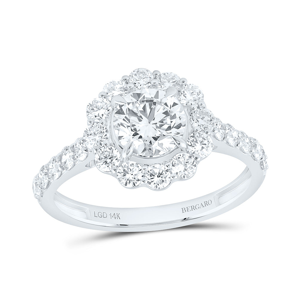 14K Yellow Or White Gold 1 7/8 Cttw Lab Grown Diamond 1 Cttw Center Round Flower Engagement Ring