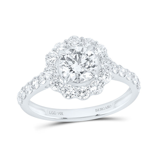 14K Yellow Or White Gold 1 7/8 Cttw Lab Grown Diamond 1 Cttw Center Round Flower Engagement Ring