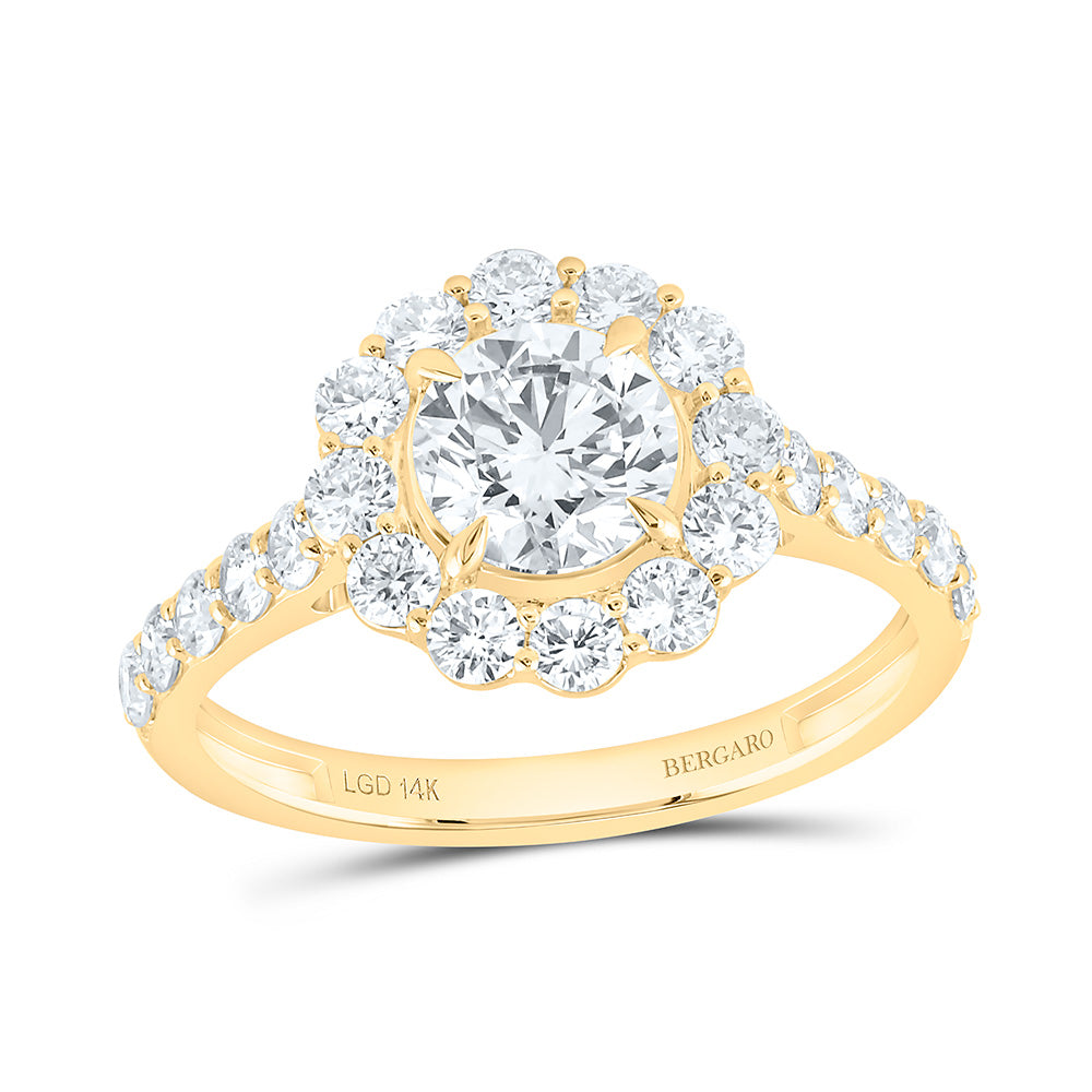 14K Yellow Or White Gold 1 7/8 Cttw Lab Grown Diamond 1 Cttw Center Round Flower Engagement Ring