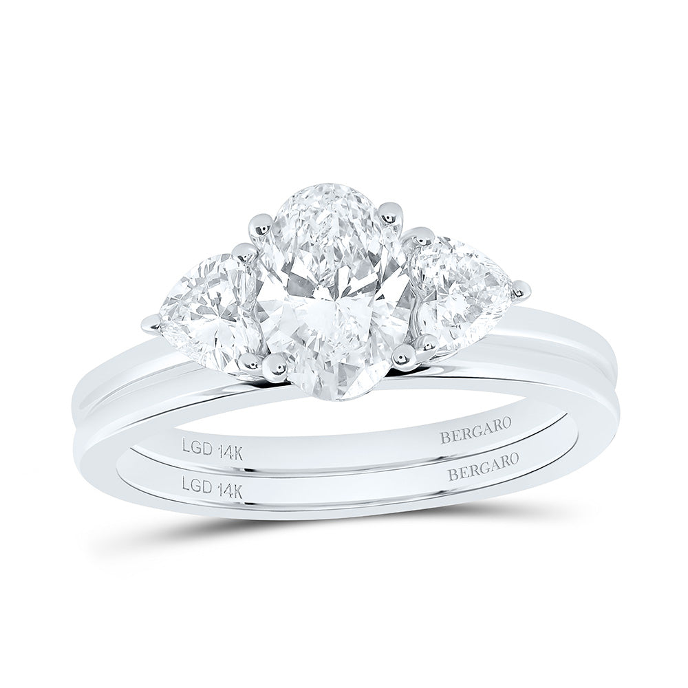 14K Yellow Or White Gold 1 1/2 Cttw Lab Grown Diamond 1 Cttw Center Oval,1/4 Cttw Heart Bridal Set