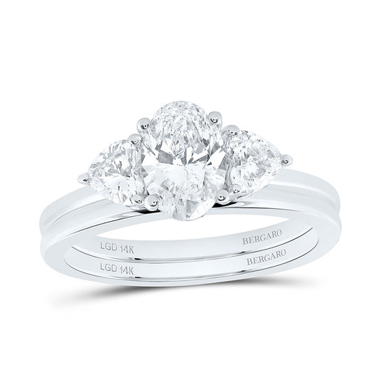 14K Yellow Or White Gold 1 1/2 Cttw Lab Grown Diamond 1 Cttw Center Oval,1/4 Cttw Heart Bridal Set