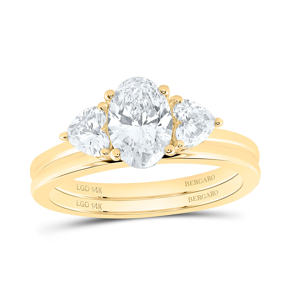 14K Yellow Or White Gold 1 1/2 Cttw Lab Grown Diamond 1 Cttw Center Oval,1/4 Cttw Heart Bridal Set