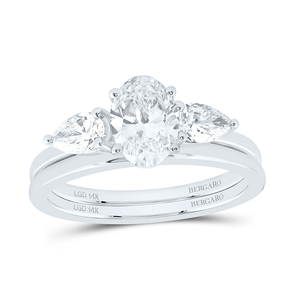 14K Yellow Or White Gold 1 1/2 Cttw Lab Grown Diamond 1 Cttw Center Oval, 1/4 Cttw Pear Fashion Bridal Set