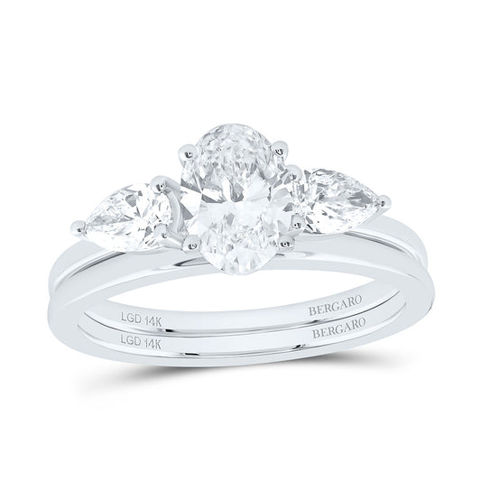 14K Yellow Or White Gold 1 1/2 Cttw Lab Grown Diamond 1 Cttw Center Oval, 1/4 Cttw Pear Fashion Bridal Set