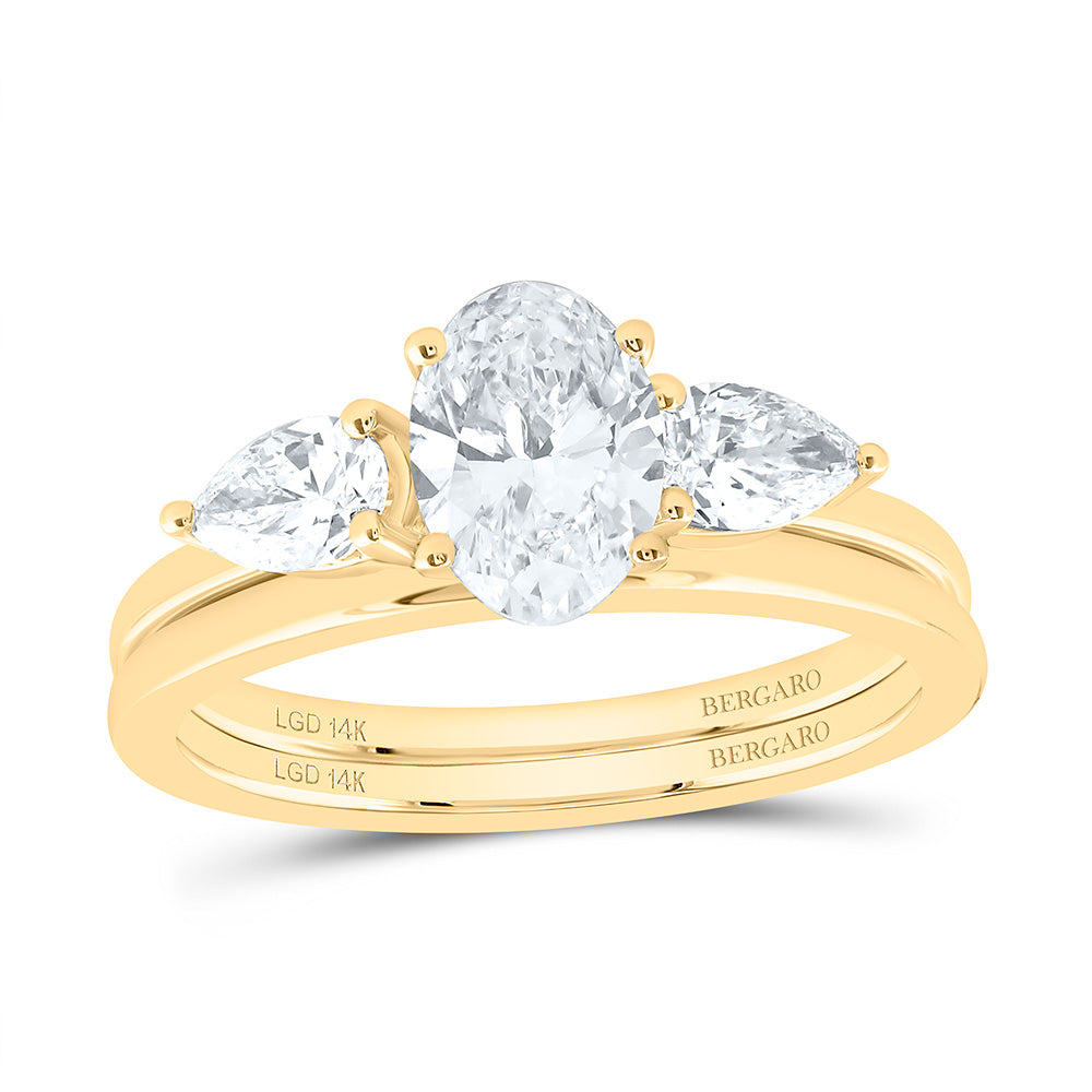 14K Yellow Or White Gold 1 1/2 Cttw Lab Grown Diamond 1 Cttw Center Oval, 1/4 Cttw Pear Fashion Bridal Set