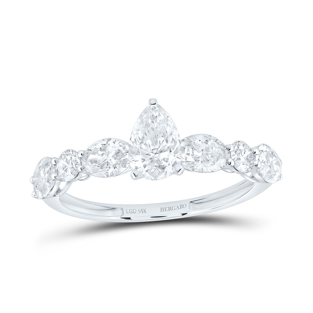 14K Yellow Or White Gold 1 3/4 Cttw Lab Grown Diamond 5/8Ct-Cps, 1/4Ct-Ov Pear Engagement Ring
