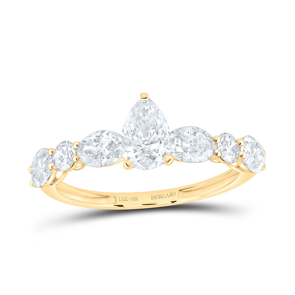 14K Yellow Or White Gold 1 3/4 Cttw Lab Grown Diamond 5/8Ct-Cps, 1/4Ct-Ov Pear Engagement Ring