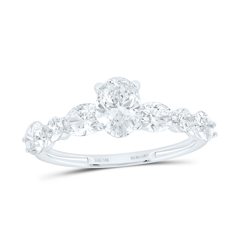 14K Yellow Or White Gold 1 7/8 Cttw Lab Grown Diamond 3/4 Cttw Center Oval, 1/4 Cttw Center Oval Engagement Ring