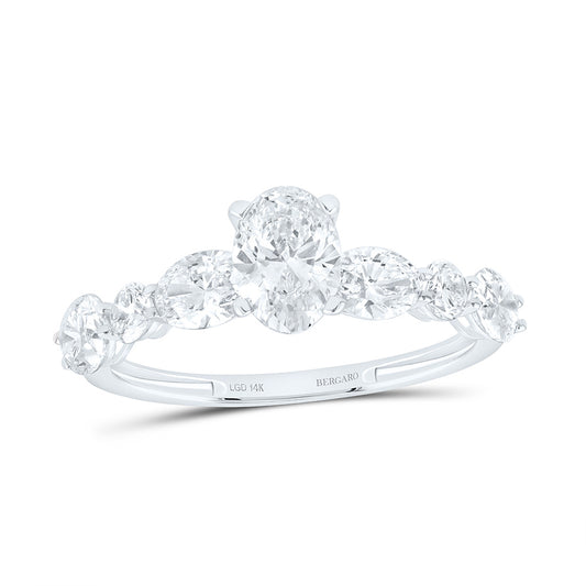 14K Yellow Or White Gold 1 7/8 Cttw Lab Grown Diamond 3/4 Cttw Center Oval, 1/4 Cttw Center Oval Engagement Ring