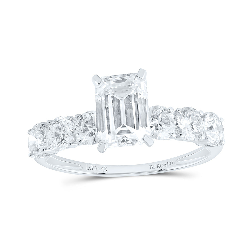 14K Yellow Or White Gold 2 1/2 Cttw Lab Grown Diamond 1 1/2 Cttw Center Emerald Engagement Ring