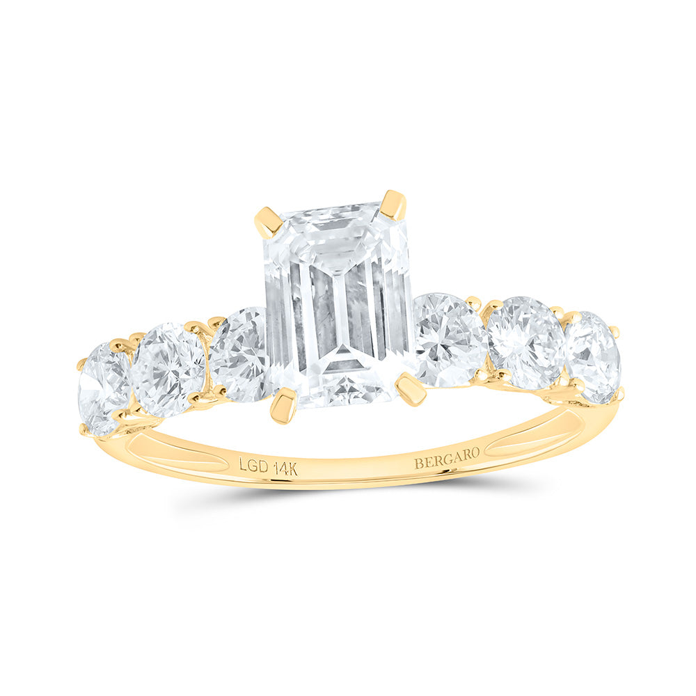 14K Yellow Or White Gold 2 1/2 Cttw Lab Grown Diamond 1 1/2 Cttw Center Emerald Engagement Ring