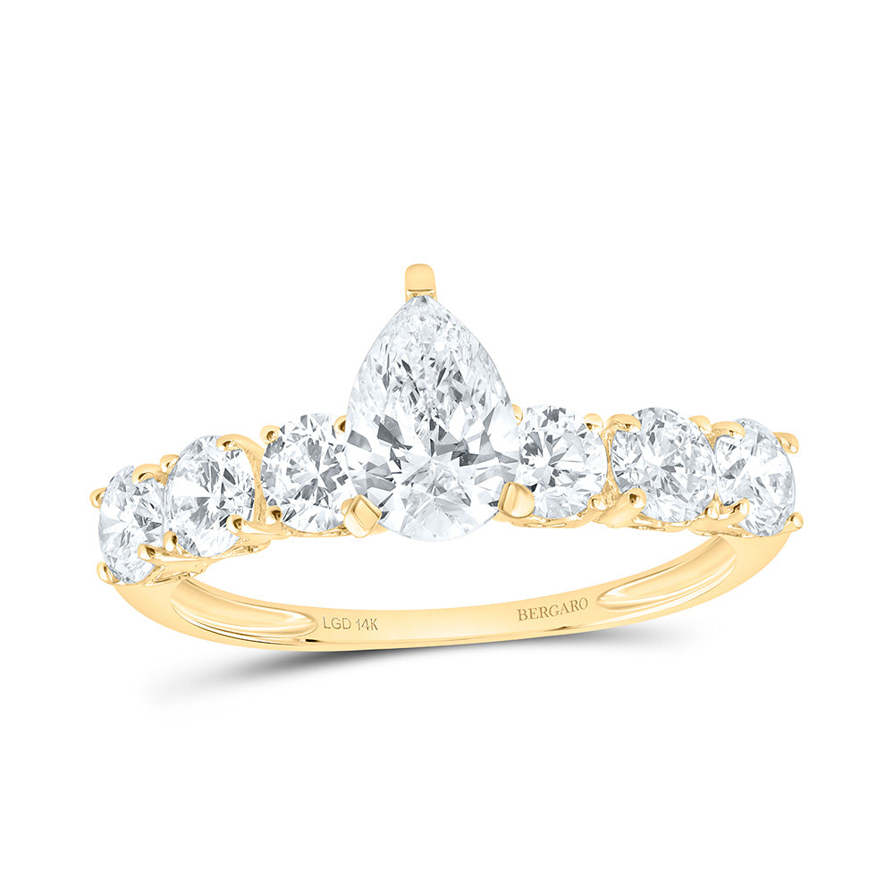 14K Yellow Or White Gold 1 3/4 Cttw Lab Grown Diamond 3/4 Cttw Center Pear Engagement Ring