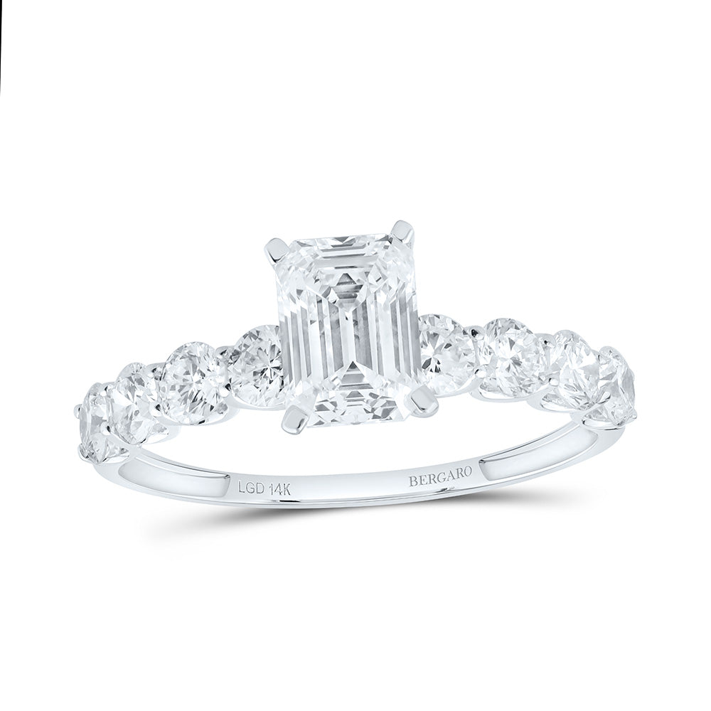 14K Yellow Or White Gold 1 7/8 Cttw Lab Grown Diamond 1 Cttw Center Emerald Engagement Ring