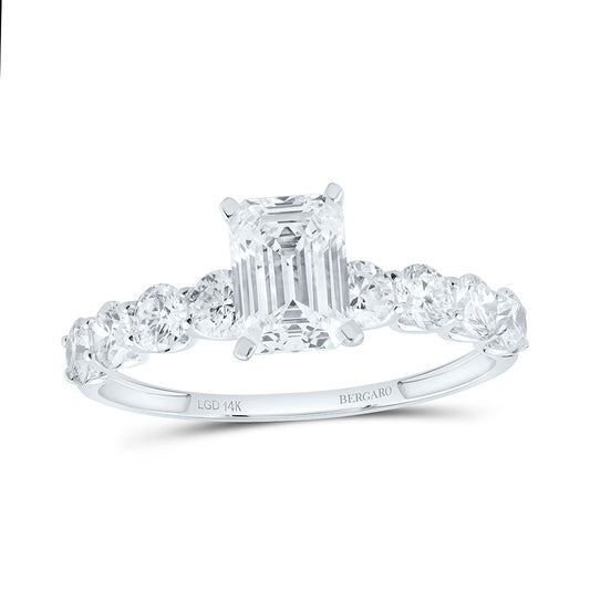 14K Yellow Or White Gold 1 7/8 Cttw Lab Grown Diamond 1 Cttw Center Emerald Engagement Ring