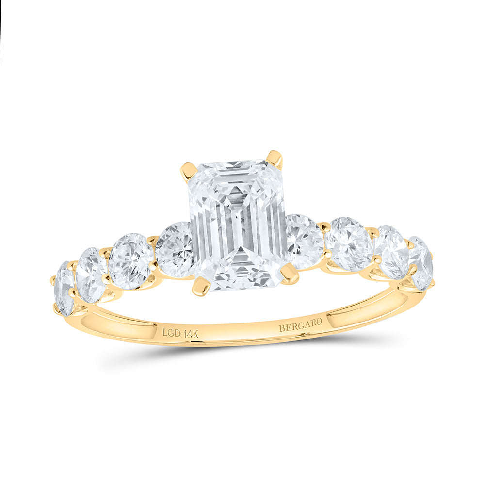 14K Yellow Or White Gold 1 7/8 Cttw Lab Grown Diamond 1 Cttw Center Emerald Engagement Ring