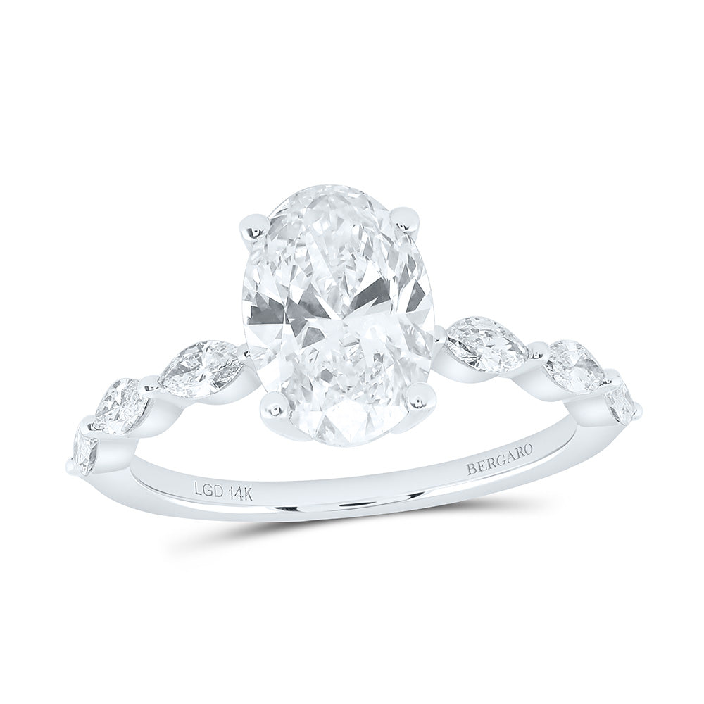 14K Yellow Or White Gold 2 3/8 Cttw Lab Grown Diamond 2 Cttw Center Oval Engagement Ring