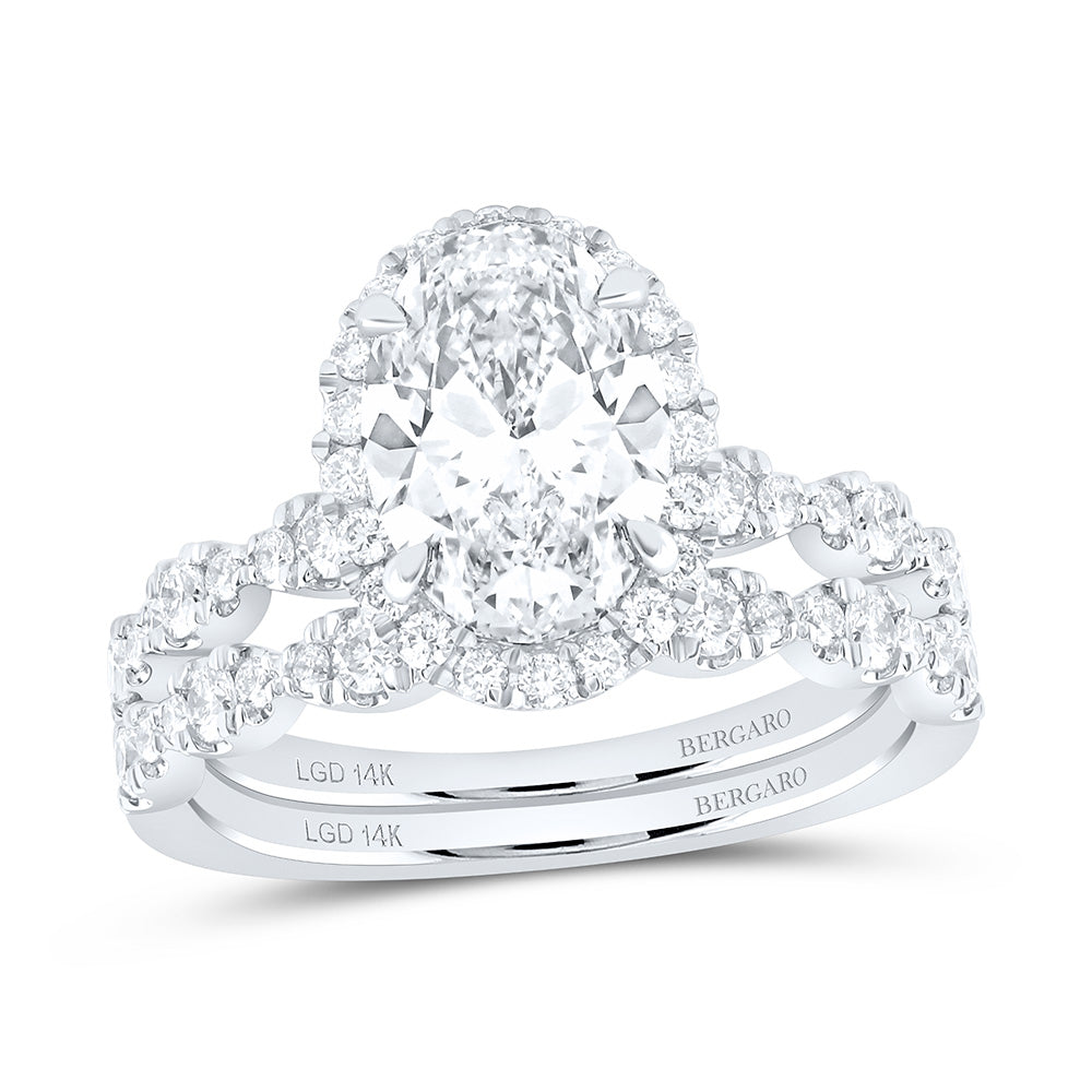 14K Yellow Or White Gold 3 Cttw Lab Grown Diamond 2 Cttw Center Oval Single Halo Bridal Set