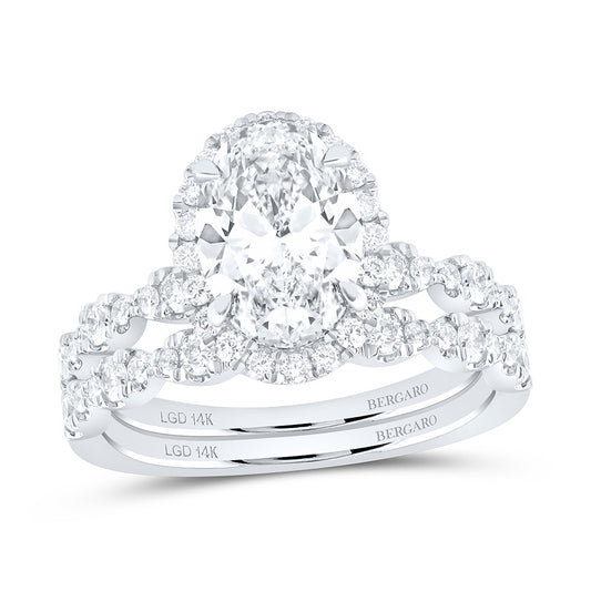 14K Yellow Or White Gold 3 Cttw Lab Grown Diamond 2 Cttw Center Oval Single Halo Bridal Set