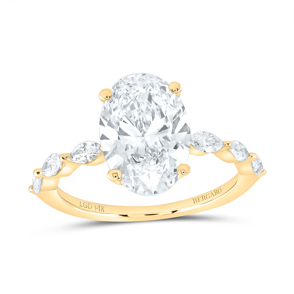 14K Yellow Or White Gold 3 1/3 Cttw Lab Grown Diamond 3 Cttw Center Oval Engagement Ring
