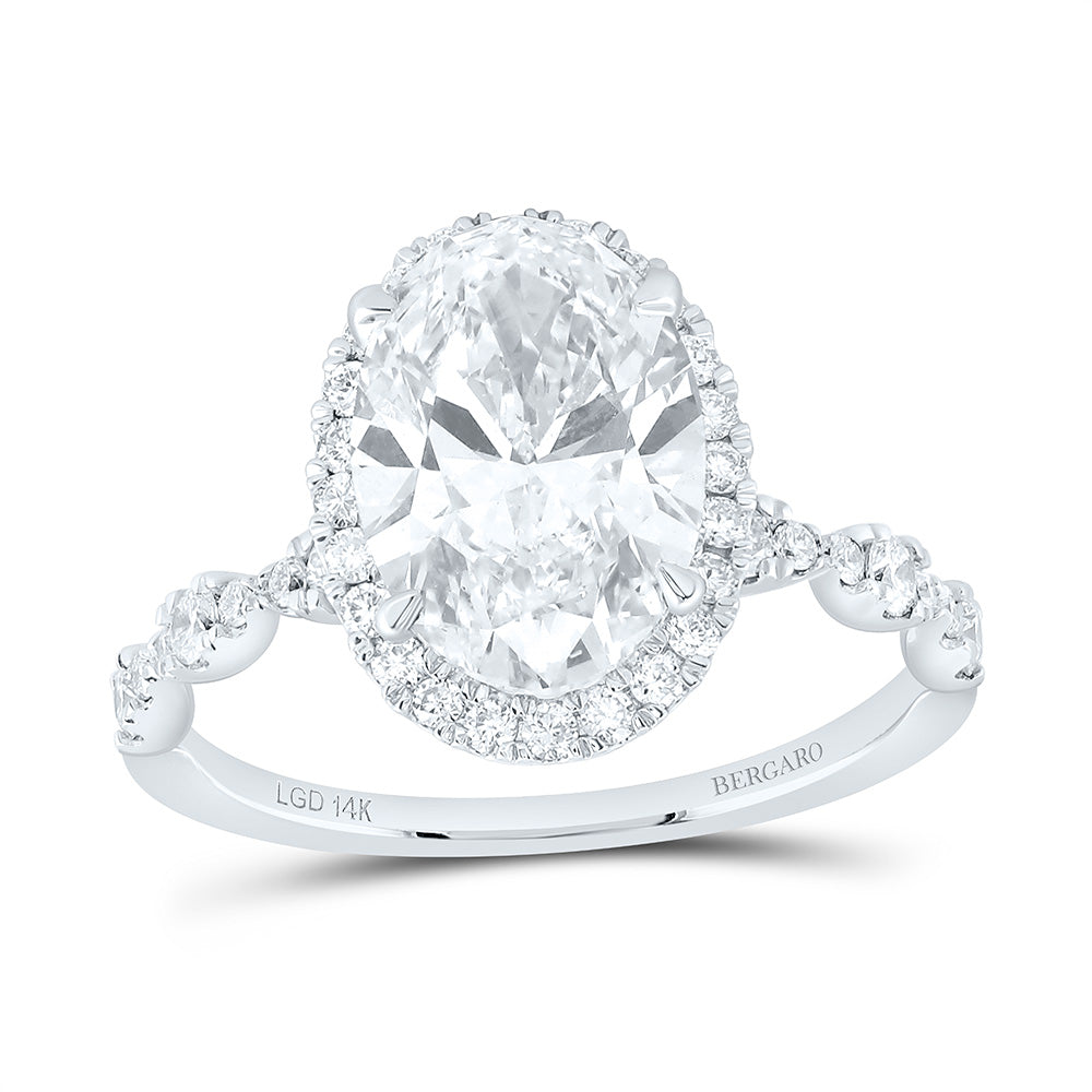 14K Yellow Or White Gold 3 3/4 Cttw Lab Grown Diamond 3 Cttw Center Oval Single Halo Engagement Ring