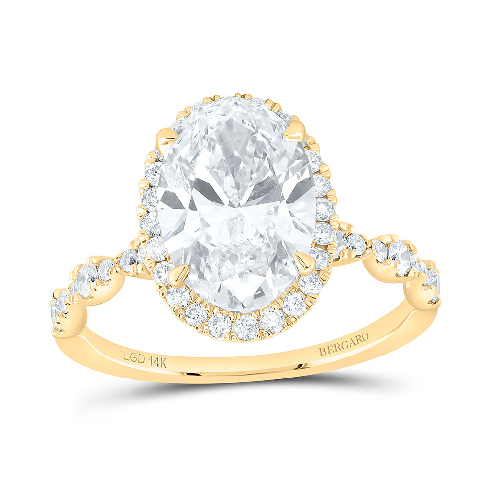 14K Yellow Or White Gold 3 3/4 Cttw Lab Grown Diamond 3 Cttw Center Oval Single Halo Engagement Ring