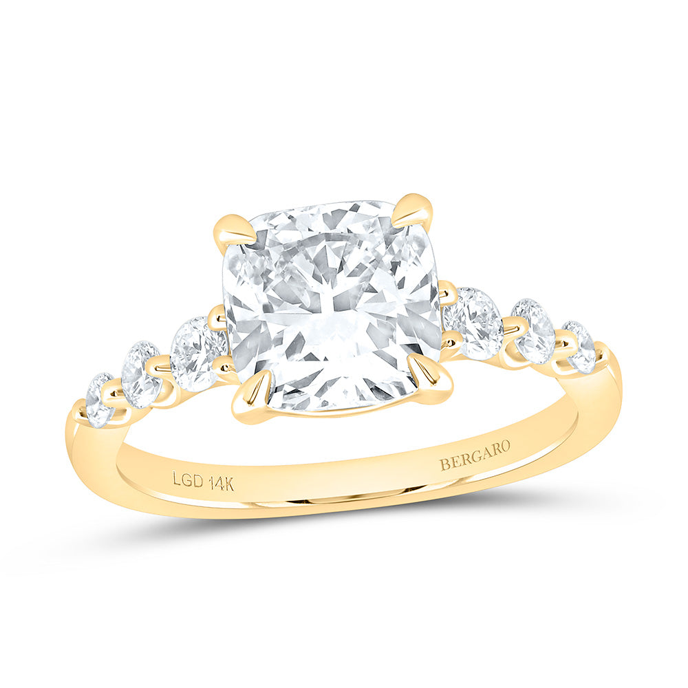 14K Yellow Or White Gold 2 3/8 Cttw Lab Grown Diamond 2 Cttw Center Cushion Engagement Ring