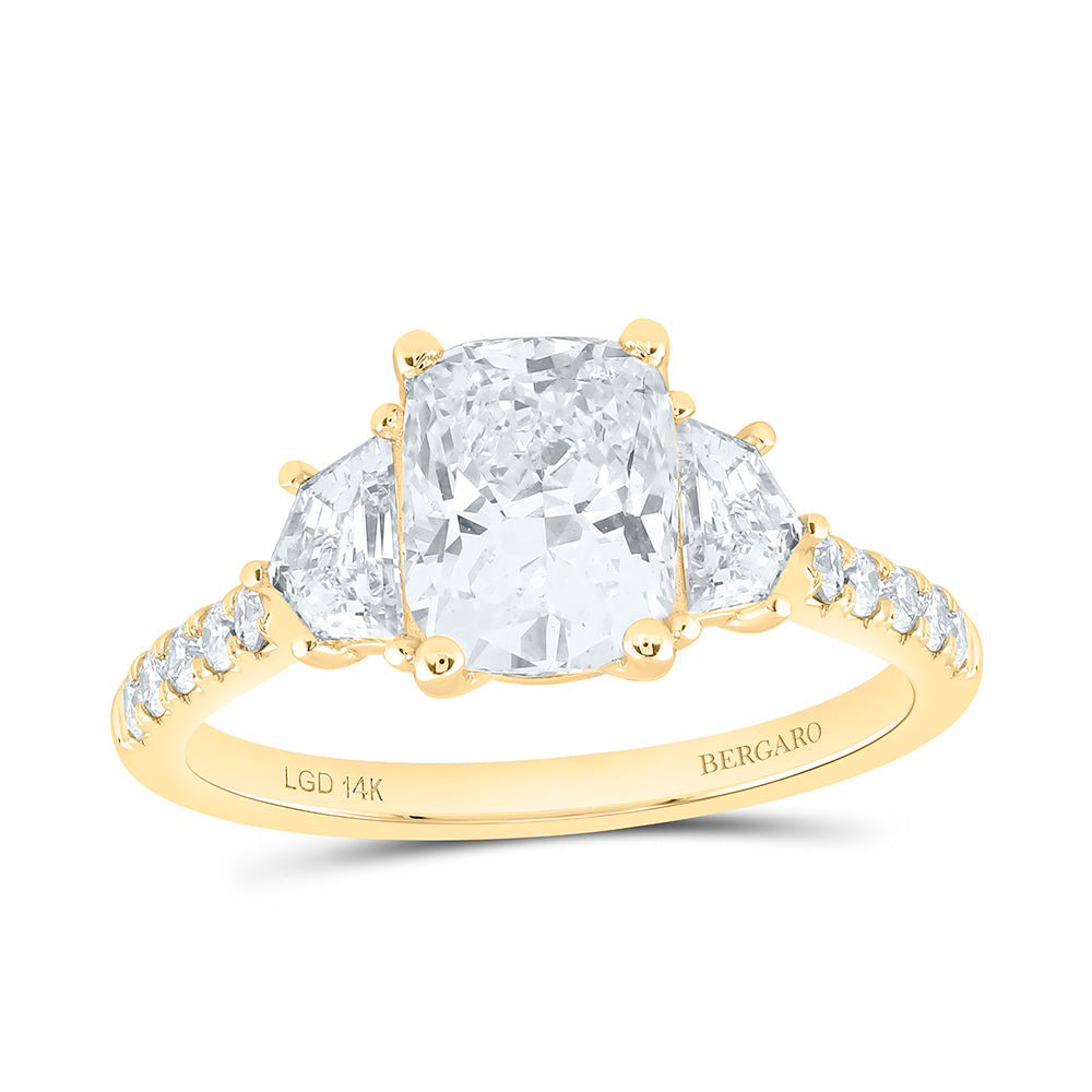 14K Yellow Or White Gold 3 Cttw Lab Grown Diamond 2 Cttw Center Cushion, 5/8Ct-Elongated Cushion Engagement Ring