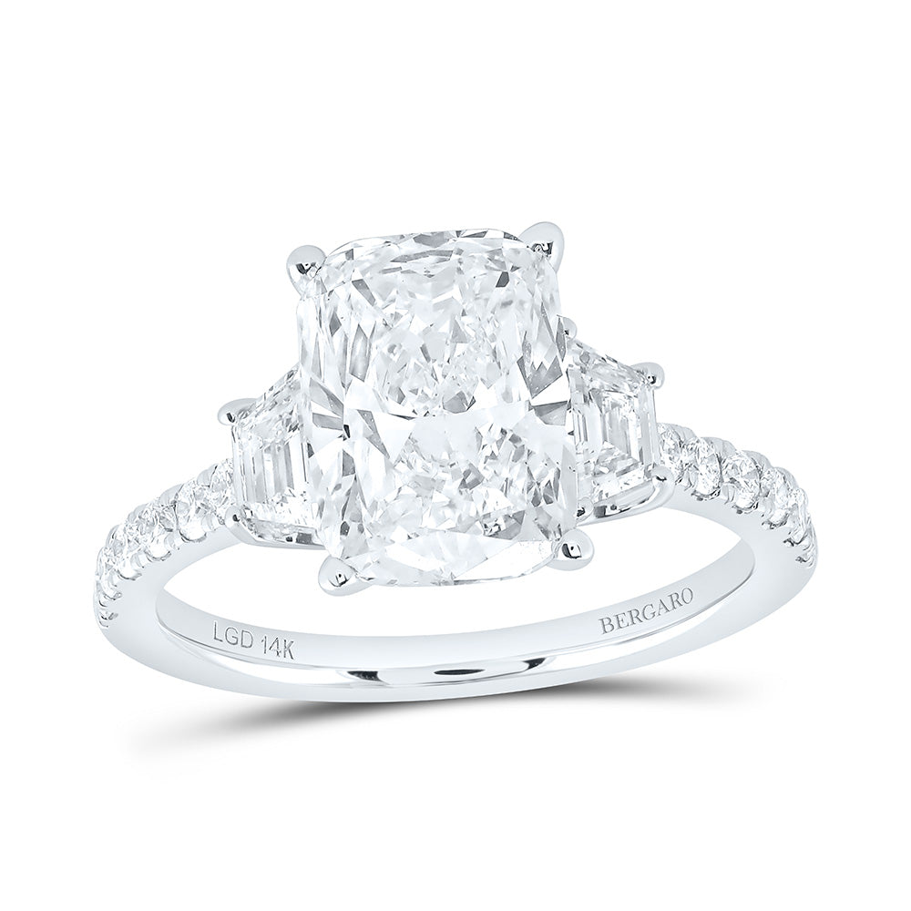 14K Yellow Or White Gold 3 7/8 Cttw Lab Grown Diamond 3 Cttw Center Cushion, 3/8Ct-Trz Engagement Ring