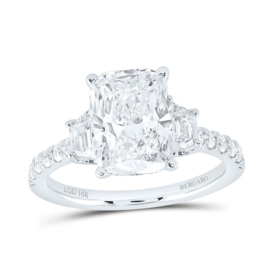14K Yellow Or White Gold 3 7/8 Cttw Lab Grown Diamond 3 Cttw Center Cushion, 3/8Ct-Trz Engagement Ring