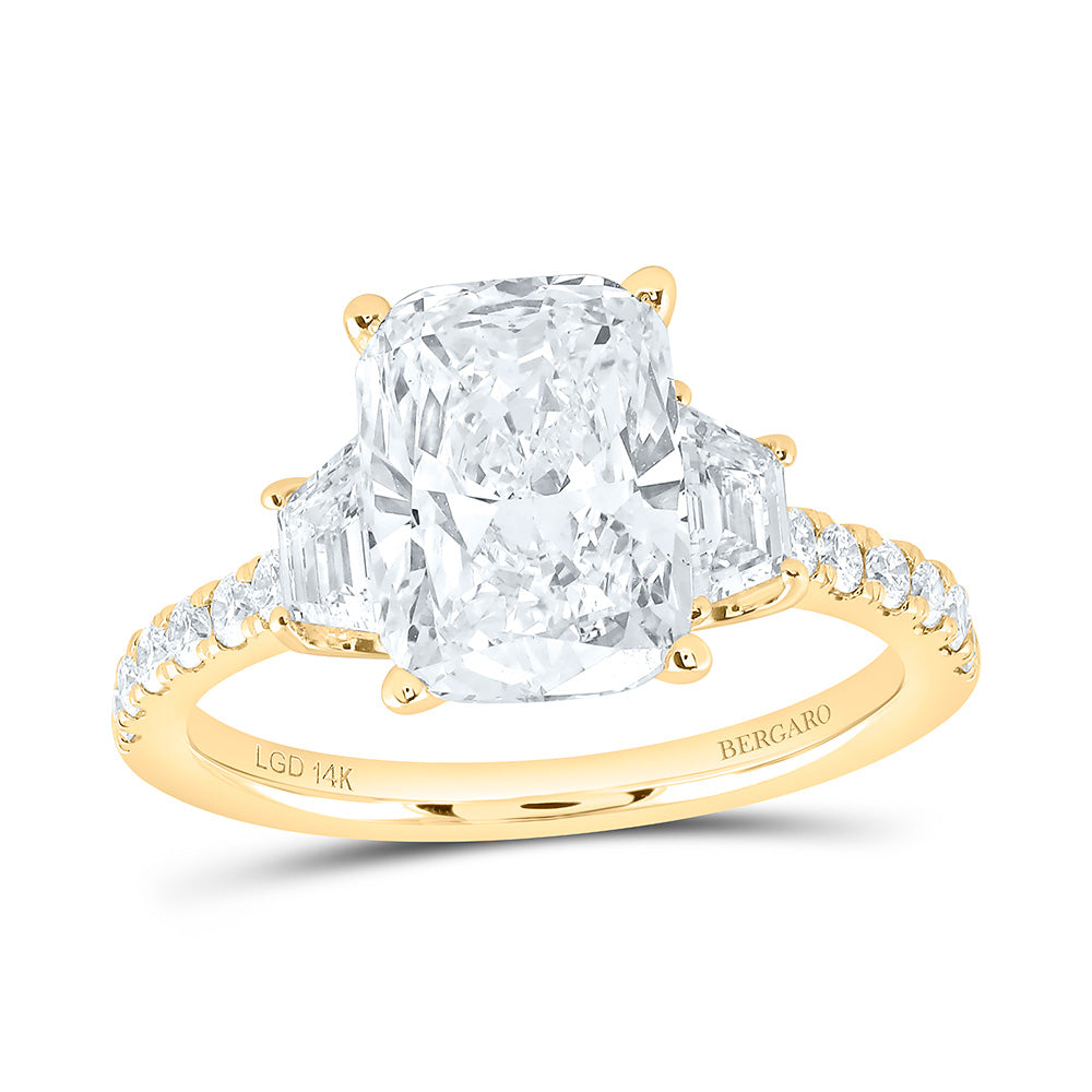 14K Yellow Or White Gold 3 7/8 Cttw Lab Grown Diamond 3 Cttw Center Cushion, 3/8Ct-Trz Engagement Ring