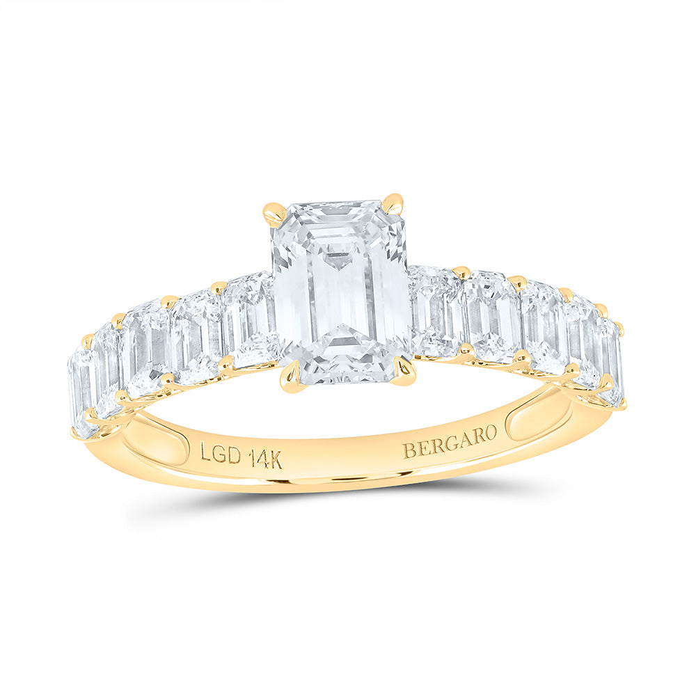 14K Yellow Or White Gold 2 1/2 Cttw Lab Grown Diamond 1 Cttw Center Emerald Engagement Ring