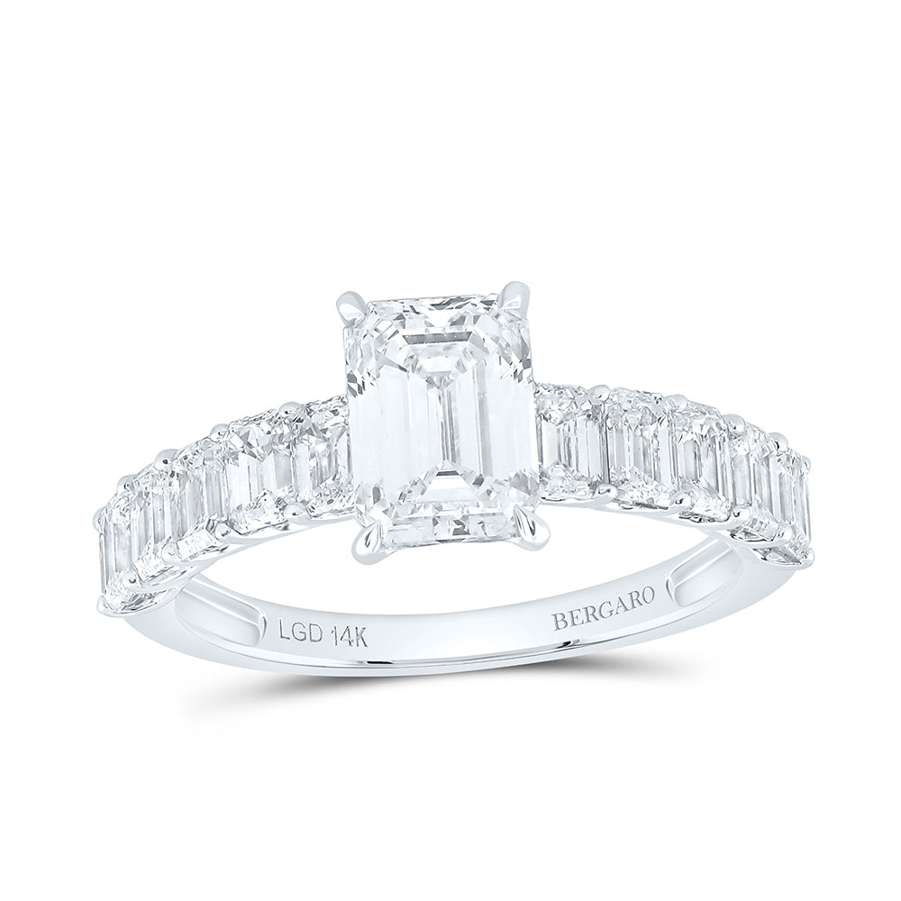 14K Yellow Or White Gold 3 Cttw Lab Grown Diamond 1 1/2 Cttw Center Emerald Engagement Ring