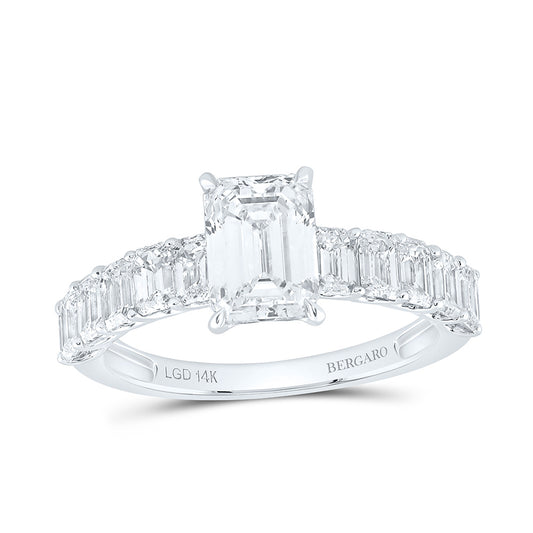14K Yellow Or White Gold 3 Cttw Lab Grown Diamond 1 1/2 Cttw Center Emerald Engagement Ring