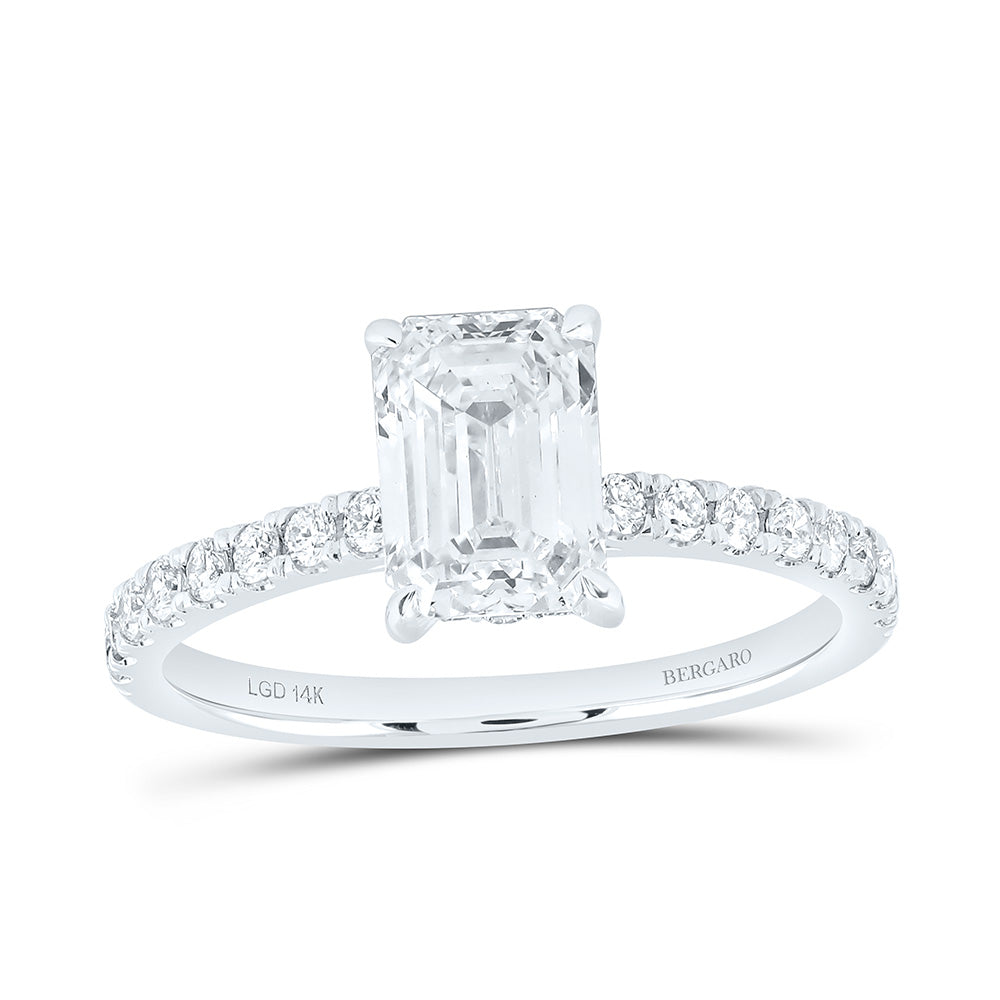 14K Yellow Or White Gold 1 7/8 Cttw Lab Grown Diamond 1 1/2 Cttw Center Emerald Engagement Ring