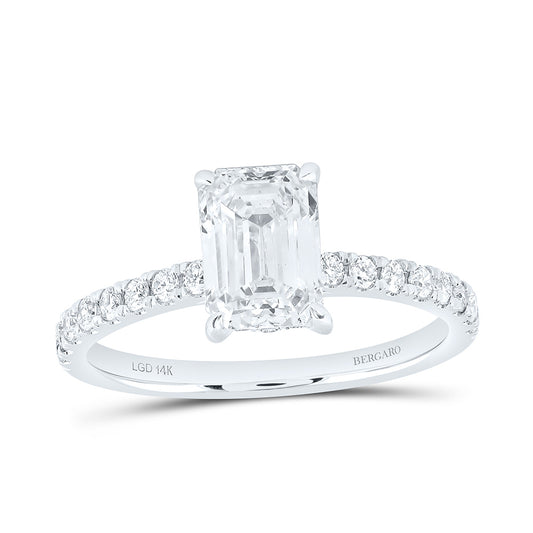 14K Yellow Or White Gold 1 7/8 Cttw Lab Grown Diamond 1 1/2 Cttw Center Emerald Engagement Ring