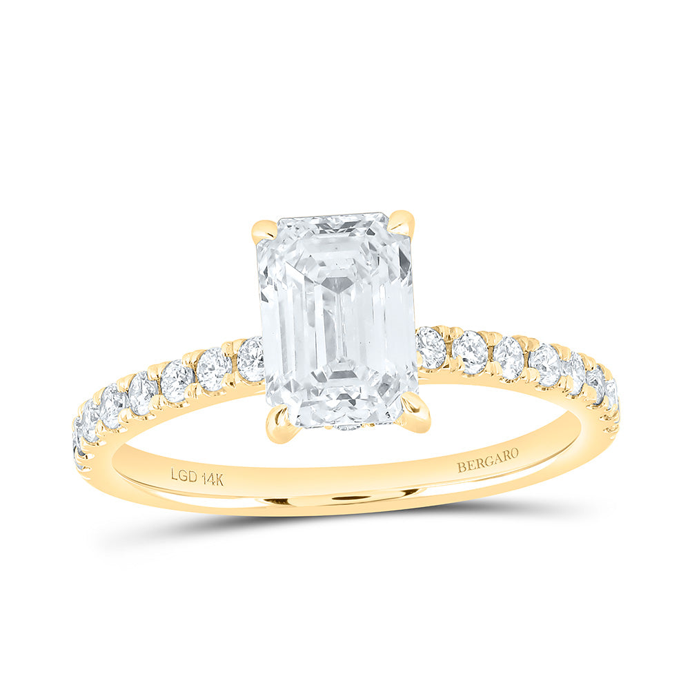 14K Yellow Or White Gold 1 7/8 Cttw Lab Grown Diamond 1 1/2 Cttw Center Emerald Engagement Ring