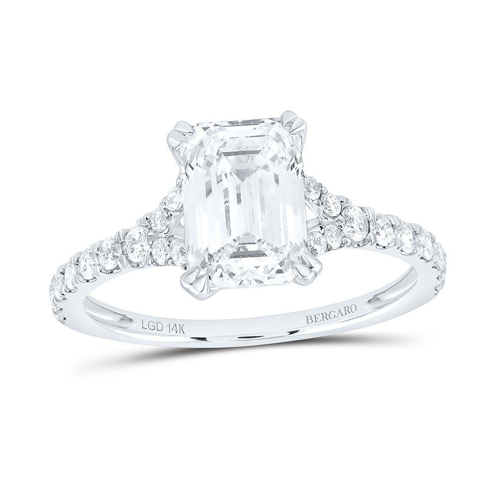 14K Yellow Or White Gold 2 3/8 Cttw Lab Grown Diamond 2 Cttw Center Emerald Engagement Ring