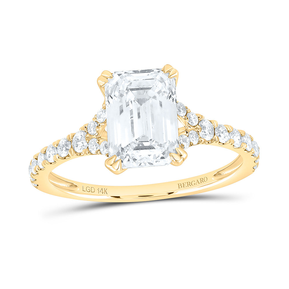 14K Yellow Or White Gold 2 3/8 Cttw Lab Grown Diamond 2 Cttw Center Emerald Engagement Ring