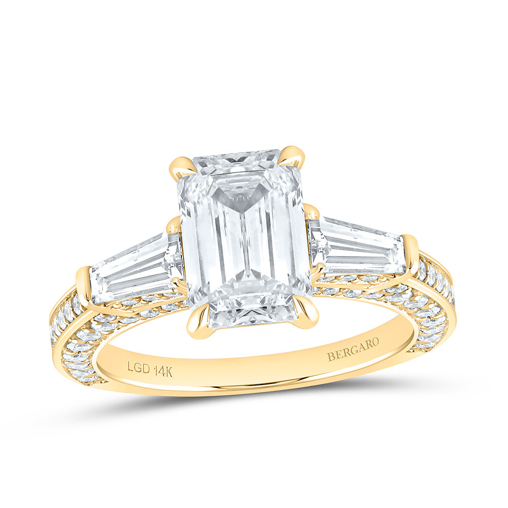 14K Yellow Or White Gold 3 1/3 Cttw Lab Grown Diamond 2 Cttw Center Emerald Engagement Ring