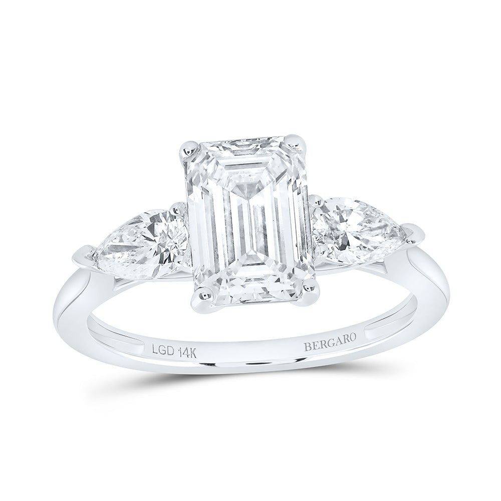 14K Yellow Or White Gold 2 1/2 Cttw Lab Grown Diamond 2 Cttw Emerald, 1/2 Cttw Pear Engagement Ring