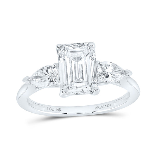 14K Yellow Or White Gold 2 1/2 Cttw Lab Grown Diamond 2 Cttw Emerald, 1/2 Cttw Pear Engagement Ring