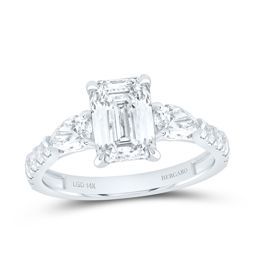14K Yellow Or White Gold 3 Cttw Lab Grown Diamond 2 Cttw Emerald, 1/2 Cttw Pear Engagement Ring